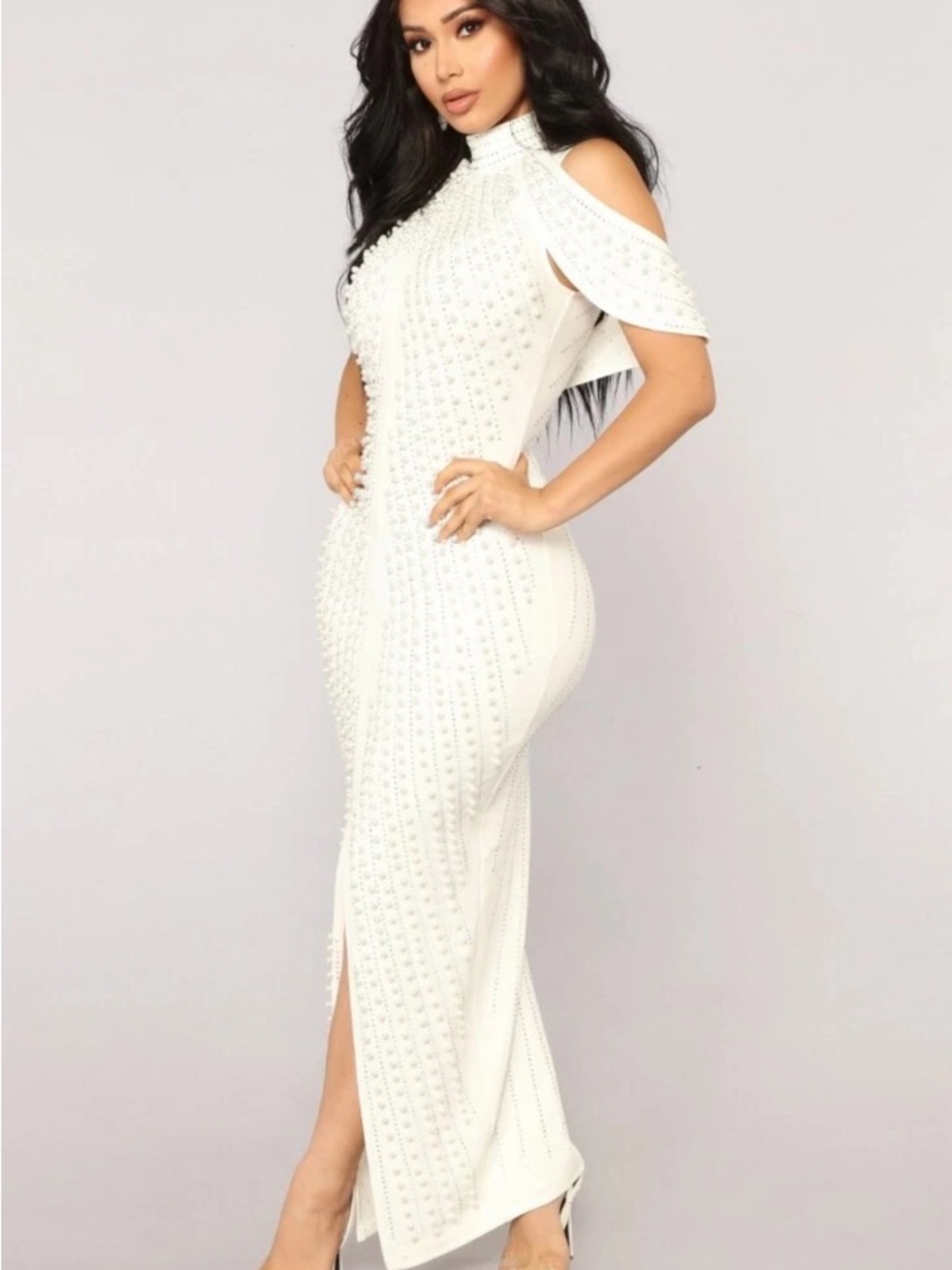 Fashion Nova White Cold-Shoulder Maxi Dress